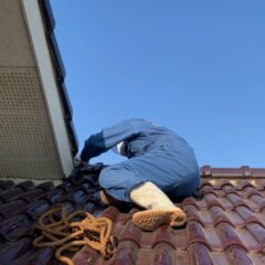 屋根のメンテナンス工事をしている場面